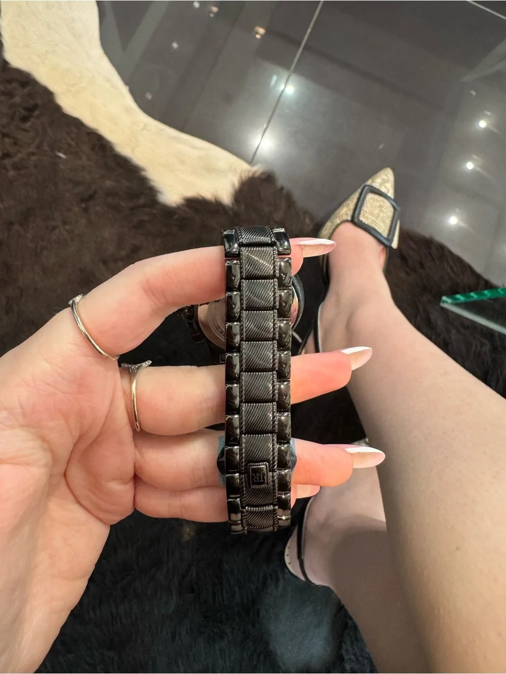 New Judith Ripka Black Chronograph Watch Black MOP Crystal Bezel